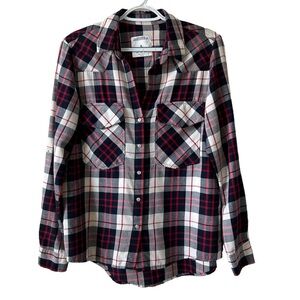 Zara Plaid Black Red Snap Button Front Womens Sz S Shirt Fall Flannel Casual